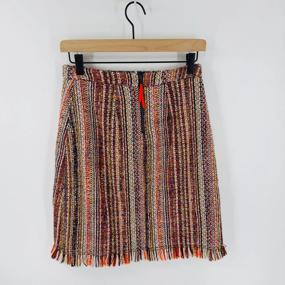 Maeve‎ by Anthropologie Tweed Fringe Skirt Women's Size 2 Multi Color Maximalist - Picture 2 of 8